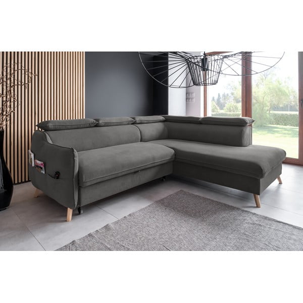 Tamno siva baršunasta sklopiva kutna garnitura (s desnim kutom) Sweet Harmony – Miuform-image-3