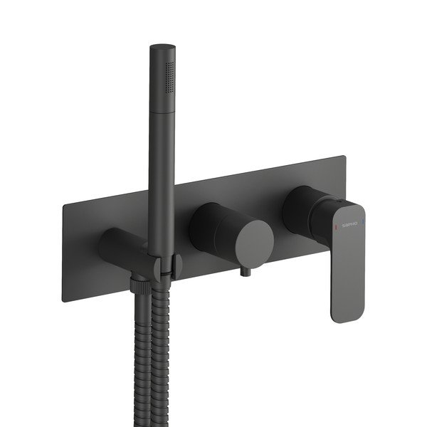 Mat crna ugrađena slavina za tuš (s 3 izlaza) Spy – Sapho