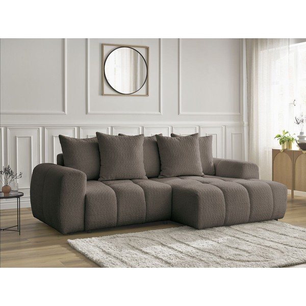 Smeđa sklopiva/s prostorom za odlaganje kutna garnitura od bouclé tkanine (s desnim kutom/s ležaljkom) Roxelane – Bobochic Paris-image-4