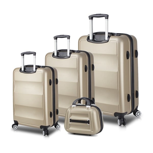 Set od 3 kovčega na kotačima s USB priključcima i aktovkom u zlatnoj boji My Valice LASSO Travel Set