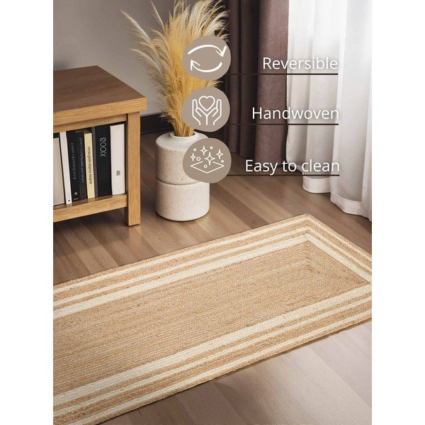 Krem/u prirodnoj boji obostrana/ručno rađena jutena staza 80x250 cm Looma – Hanse Home-image-3
