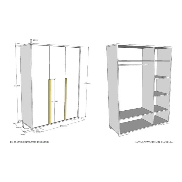 Bijela dječja garderoba 146x195 cm London – Vipack-image-3