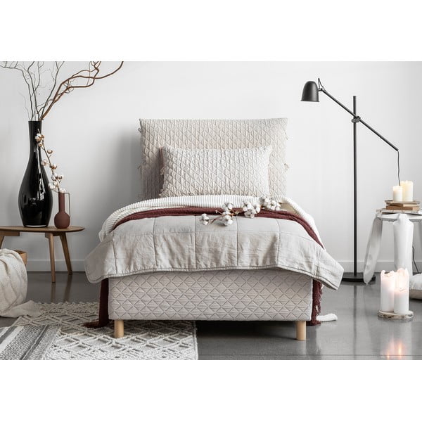 Bež tapecirani krevet za jednu osobu s letvičastim okvirom 90x200 cm Sleepy Luna - Miuform-image-1