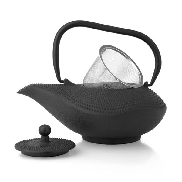 Crni čajnik od lijevanog željeza s cjediljkom za rastresiti čaj Bredemeijer Alladin, 1 l