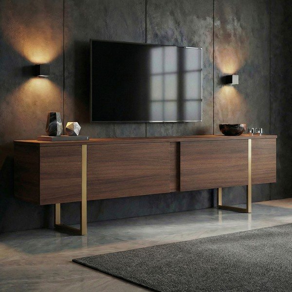 TV komoda u dekoru oraha u tamnoj prirodnoj boji 180x50x30 cm Onera – Kalune Design-image-1