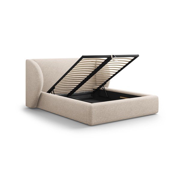 Bež tapecirani bračni krevet s prostorom za odlaganje s podnicom 200x200 cm Miley – Micadoni -image-3