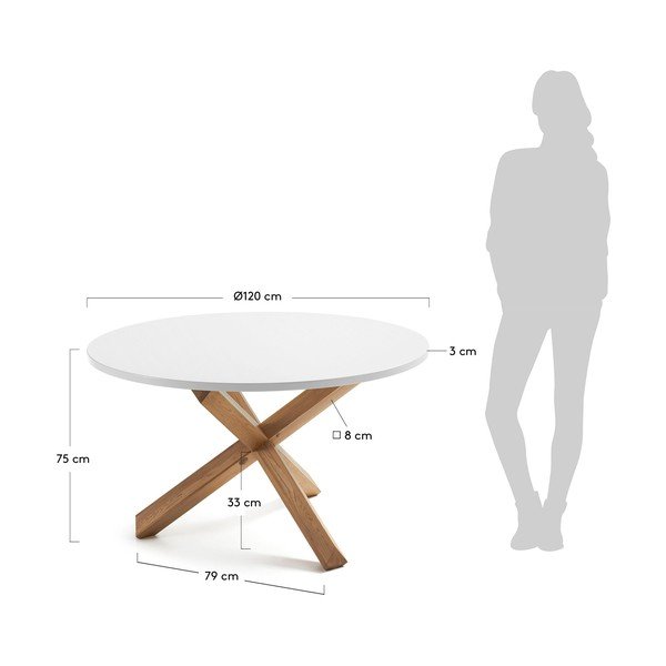 Hrastov blagovaonski stol s bijelom pločom Kave Home Nori, ø 120 cm-image-3
