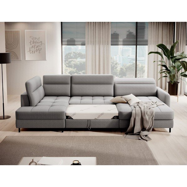 Svijetlo siva baršunasti sklopiva/s prostorom za odlaganje kutna garnitura (s lijevim kutom/u obliku slova "U") Berrto – ELTAP-image-4