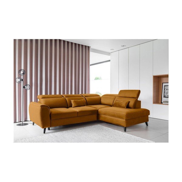 Žuta  baršunasti sklopiva/s prostorom za odlaganje kutna garnitura (s desnim kutom/u obliku slova L) Noble – ELTAP-image-1