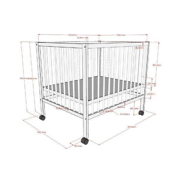 Smeđi putni krevetić od masivne bukve 95x75 cm Dino – Vipack-image-3
