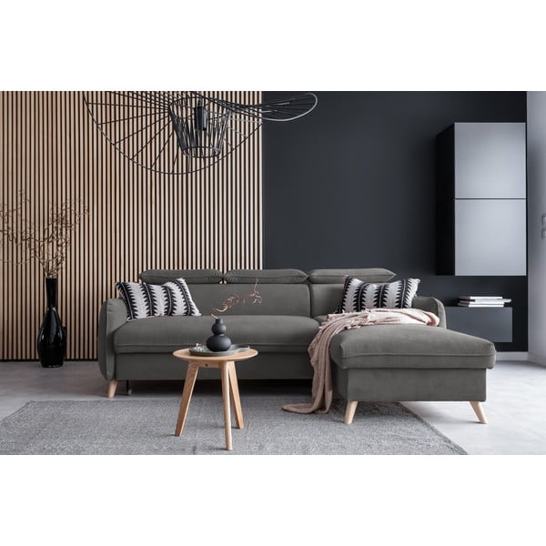 Tamno siva baršunasta sklopiva kutna garnitura (s desnim kutom) Sweet Harmony – Miuform-image-1