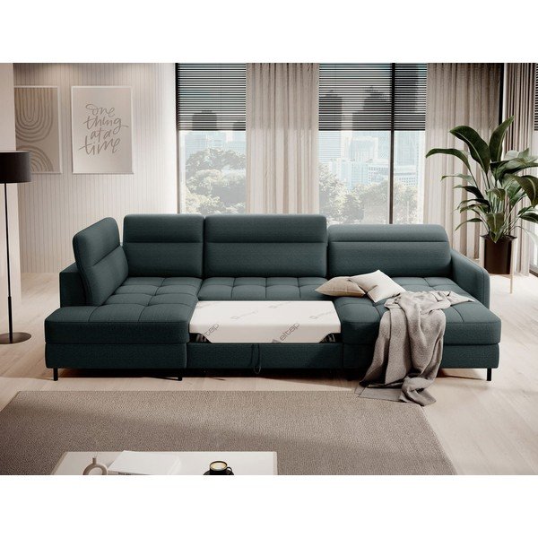 Zelena baršunasti sklopiva/s prostorom za odlaganje kutna garnitura (s lijevim kutom/u obliku slova "U") Berrto – ELTAP-image-4