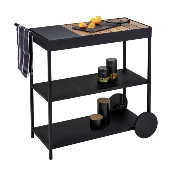 Kolica za posluživanje na kotačima s pločom stola od bagrema 40x80 cm Miro – Wenko-image-2