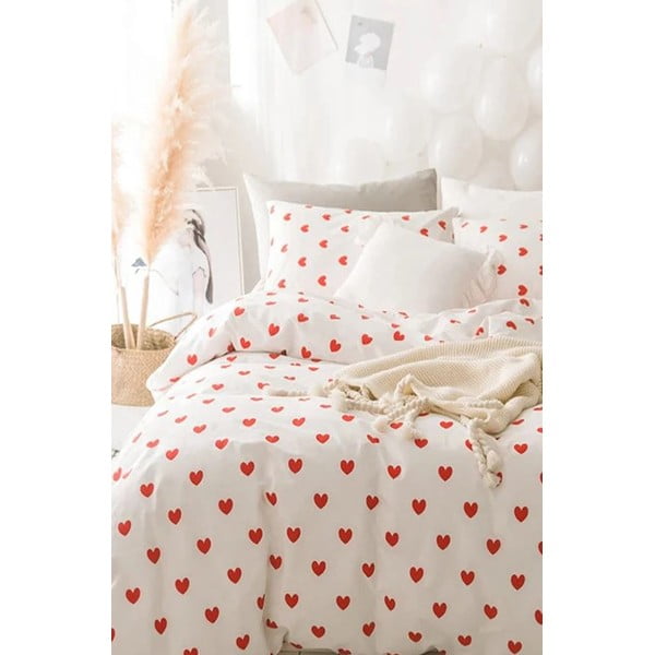 Krem posteljina za bračni krevet/za produženi krevet od renforce pamuka s uključenom plahtom/4-dijelna 200x220 cm Mini Hearts – Mila Home-image-4