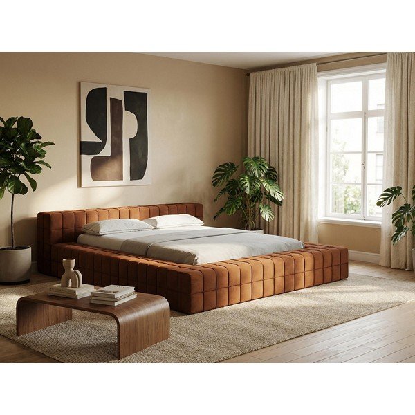 Tapecirani bračni krevet s podnicom 140x200 cm u boji lavande Akela – Makamii-image-1