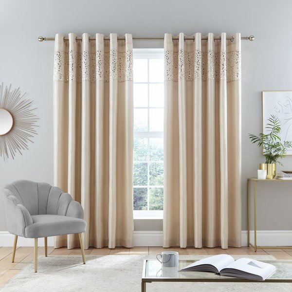 Bež zavjese u setu 2 kom 168x229 cm Glitzy Sequin – Catherine Lansfield-image-1