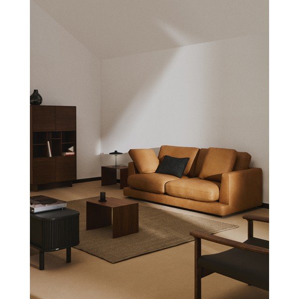 Smeđa kožna sofa 210 cm Gala – Kave Home-image-1
