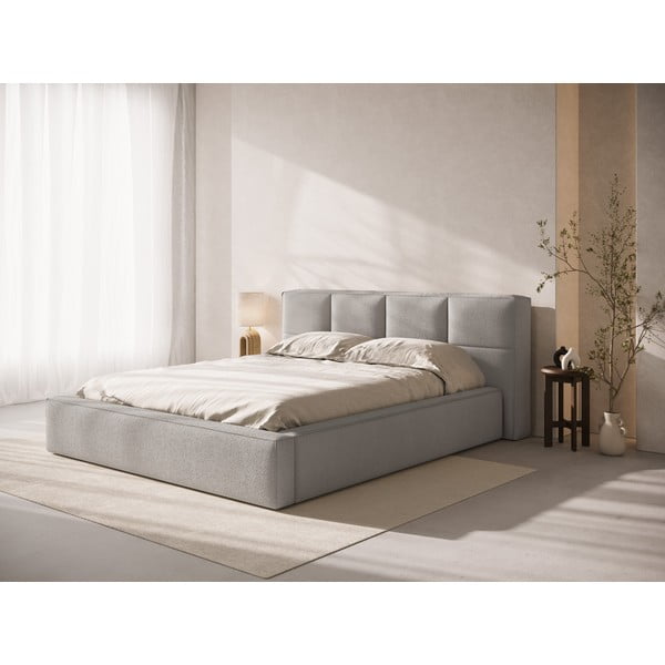 Svijetlo sivi tapecirani bračni krevet s prostorom za odlaganje s podnicom 140x200 cm Simon Darren – Micadoni -image-1
