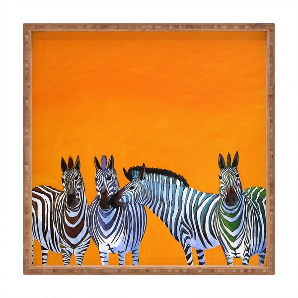 Zebras drveni ukrasni pladanj za posluživanje, 40 x 40 cm