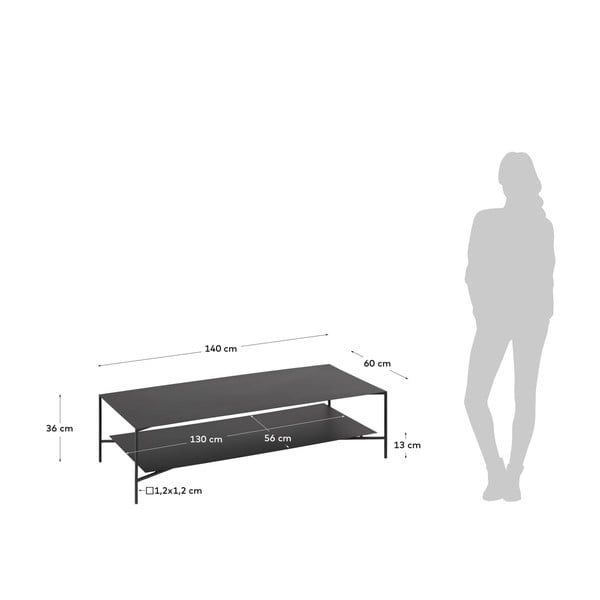 Crni željezni stolić za kavu 60x140 cm Azisi – Kave Home-image-4