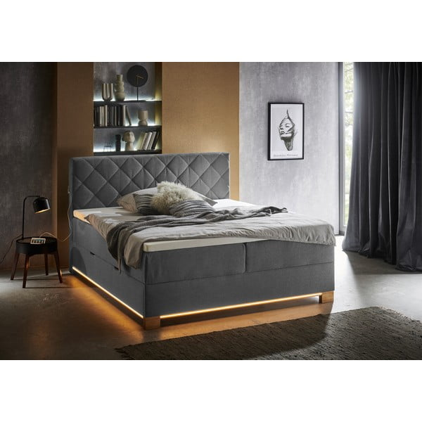 Sivi boxspring krevet s prostorom za pohranu 180x200 cm Messina – Meise Möbel-image-1