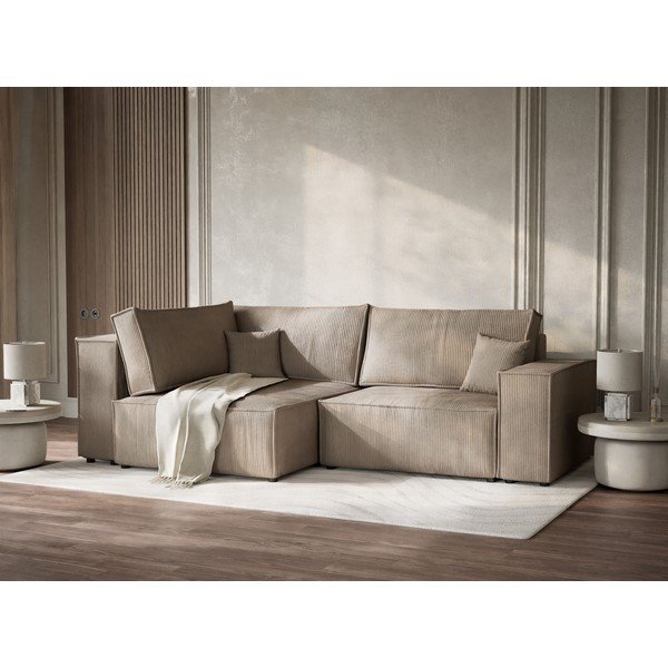 Bež sklopiva/s prostorom za odlaganje kutna garnitura od samta (s lijevim kutom/u obliku slova L) Tonga – Maison de Rêve-image-4