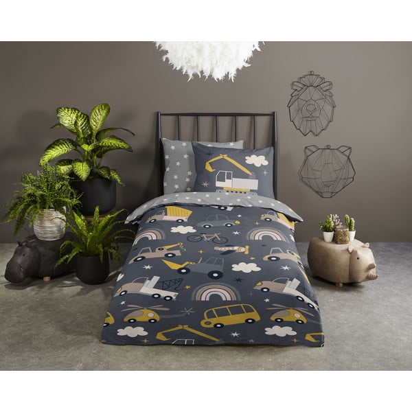 Siva pamučna dječja posteljina za krevet za jednu osobu 140x200 cm Rush – Good Morning-image-1