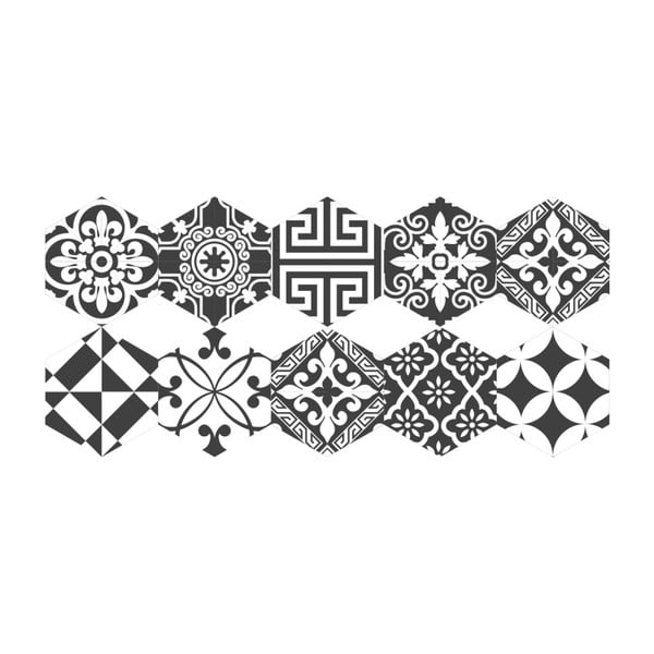 Set od 10 podnih samoljepljivih naljepnica Ambiance Hexagons Ginola, 20 x 18 cm