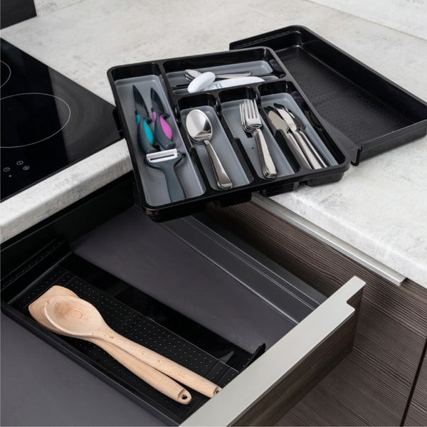 Crno-sivi rastezljivi plastični organizator pribora za ladicu 41,5 x 35 cm - Addis-image-2
