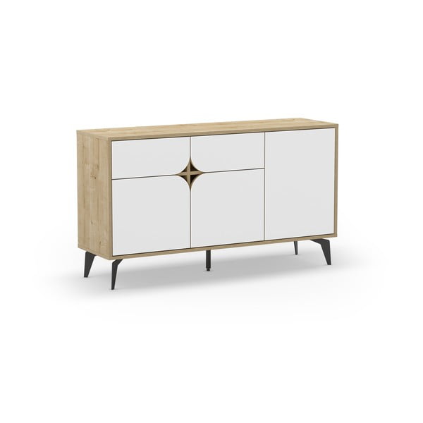 Bijela/u prirodnoj boji niska komoda u dekoru hrasta 140x79 cm Nola – Marckeric-image-2