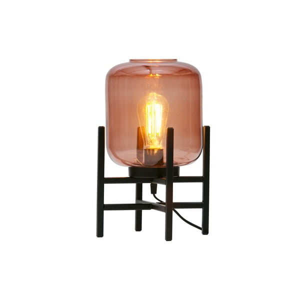 Ružičasto-crna stolna lampa sa staklenim sjenilom WOOOD Abel