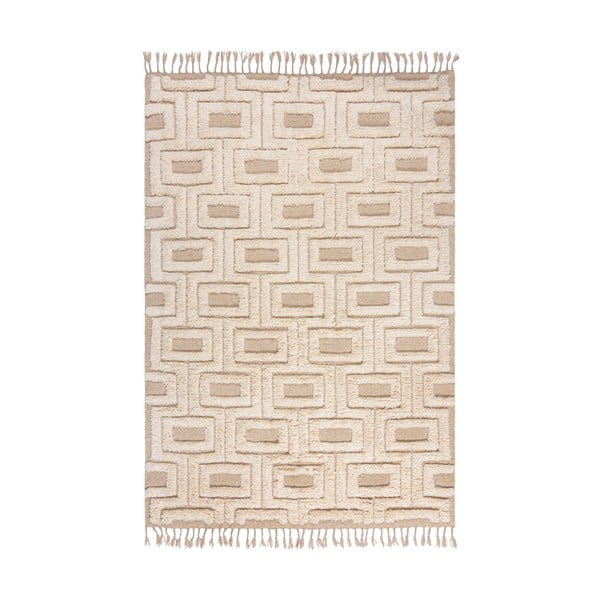 Bež/krem ručno rađen vunen tepih 160x230 cm Greek Key – Flair Rugs