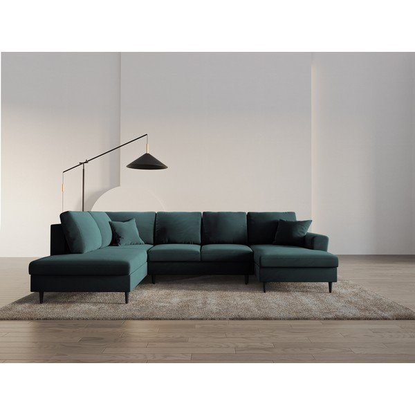 Petrolej zelena baršunasti sklopiva/s prostorom za odlaganje kutna garnitura (s lijevim kutom/u obliku slova "U") Kyoto – Cosmopolitan Design-image-2