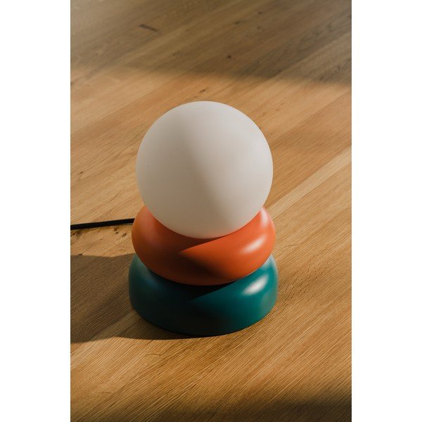 Petrolej zelena/narančasta stolna lampa od masivnog drveta sa staklenim sjenilom (visina 24 cm) Otem – noo.ma-image-4