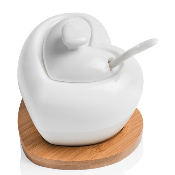 Porculanska posudica za šećer sa žlicom i podmetačem od bambusa Brandani Heart-image-1