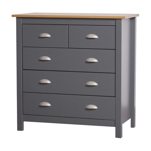 Antracit siva komoda od punog borovog drveta s 5 ladica od Marckeric Jade-image-2