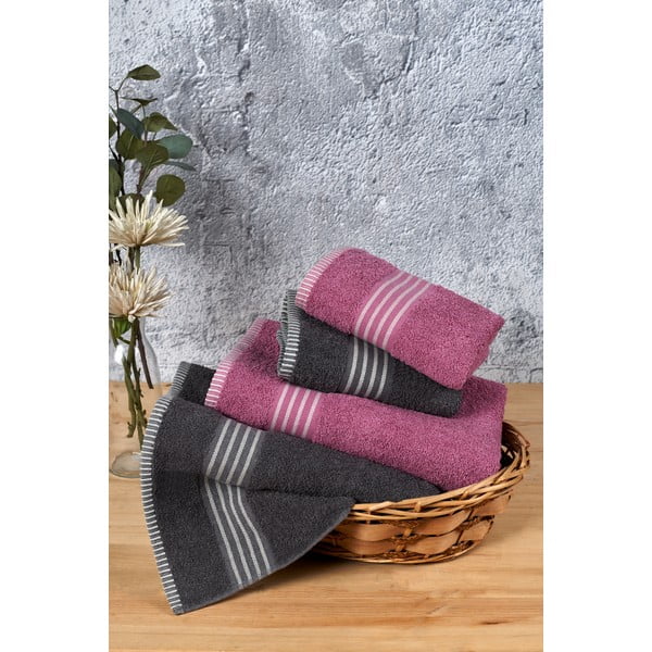 Ružičasti/antracitno sivi pamučni set ručnika 4 kom – Mila Home