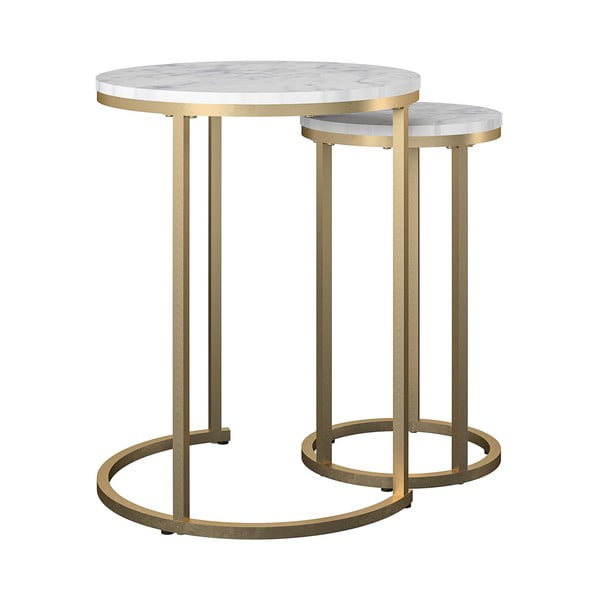 Bijeli/u zlatnoj boji okrugli stolići za kavu u setu 2 kom u mramornom dekoru ø 45 cm Amelia – CosmoLiving by Cosmopolitan-image-1