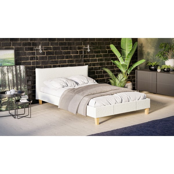 Krem tapecirani bračni krevet s letvičastim okvirom 140x200 cm Tina - Ropez-image-2