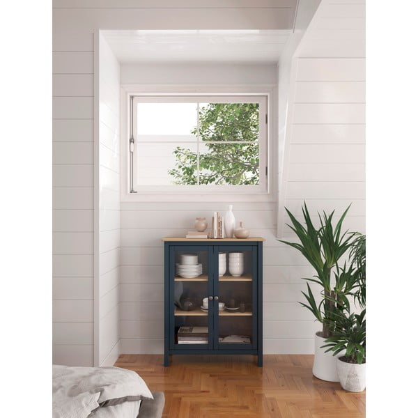 Tamnoplava/natur vitrina od borovine 90x110 cm Misti - Marckeric-image-1