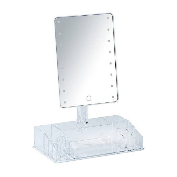 Bijelo kozmetičko ogledalo s LED pozadinskim osvjetljenjem i organizatorom za šminku Farnese