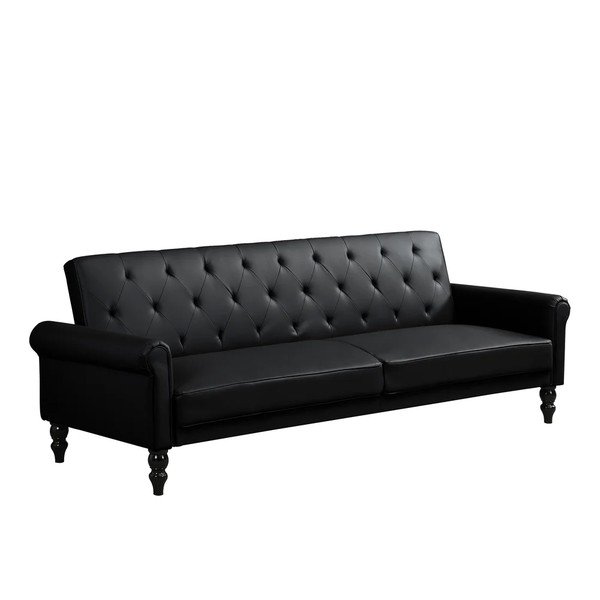 Crna podesiva/sklopiva sofa od imitacije kože 222 cm Tyne – Støraa-image-2