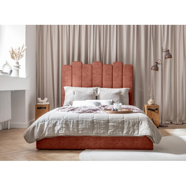 Tapecirani bračni krevet s prostorom za pohranu s podnicom 160x200 cm u boji cigle Dreamy Aurora - Miuform-image-3