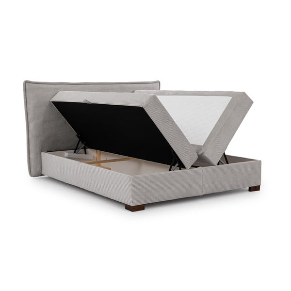 Svijetlo sivi boxspring krevet s prostorom za odlaganje 140x200 cm Lysa – Ropez-image-2