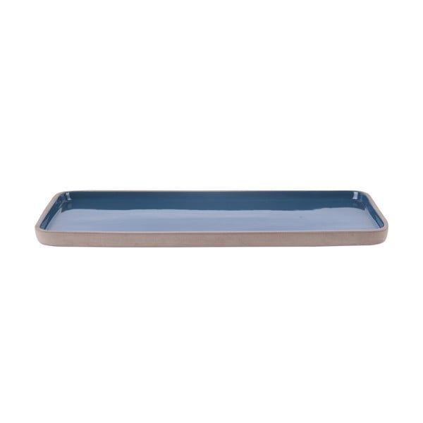 Plavi ručno rađeni tanjur za posluživanje od terakote PT LIVING Brisk, 36 x 16 cm