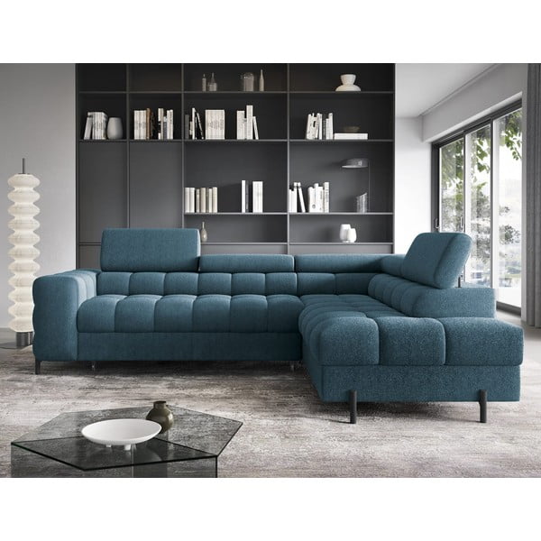 Plava sklopiva/s prostorom za odlaganje kutna garnitura od bouclé tkanine (s desnim kutom/u obliku slova L) Ferucce – ELTAP-image-1