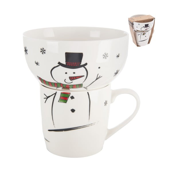 Bijeli porculanski set šalice i zdjele 2 kom s božićnim motivom 350 ml – Orion