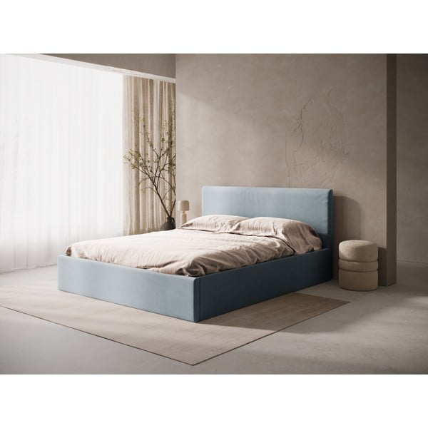 Svijetlo plavi tapecirani bračni krevet s prostorom za odlaganje/bez uzglavlja s podnicom 140x200 cm Susan – Micadoni -image-1