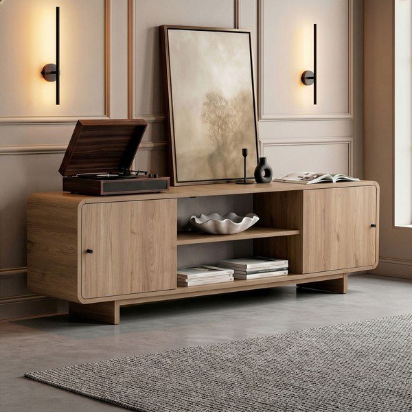 TV komoda u dekoru hrasta u svijetloj prirodnoj boji 180x52x34 cm Mirel – Nordure-image-2