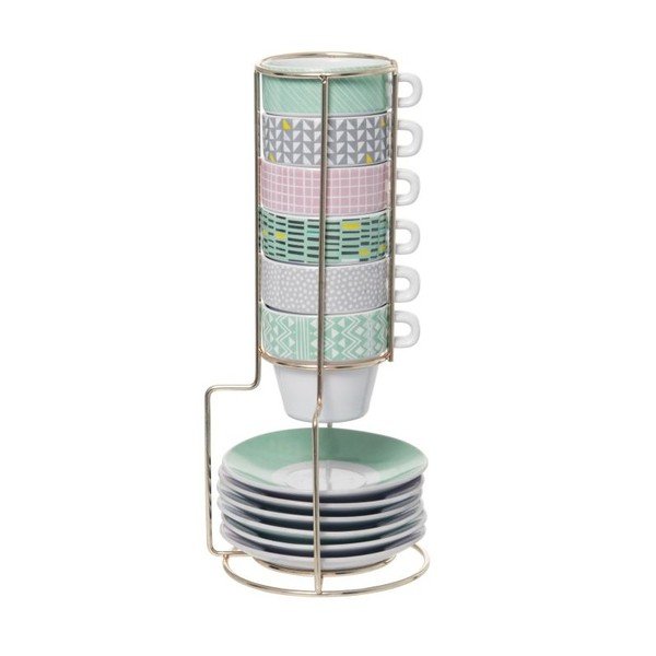 Set od 6 šalica sa postoljem Present Time Espresso Aztec